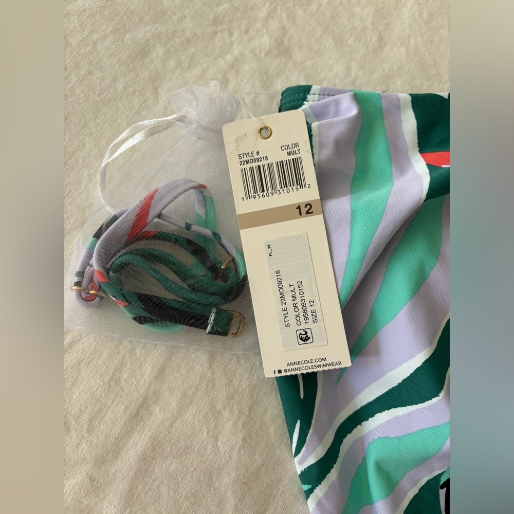 Anne Cole Green and Red Leaf Print One Piece Swimsuit - Picture 7 of 8